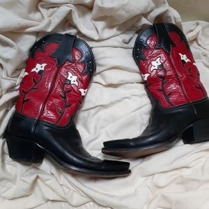 Lucchese Red Black Flower Cowboy Boots